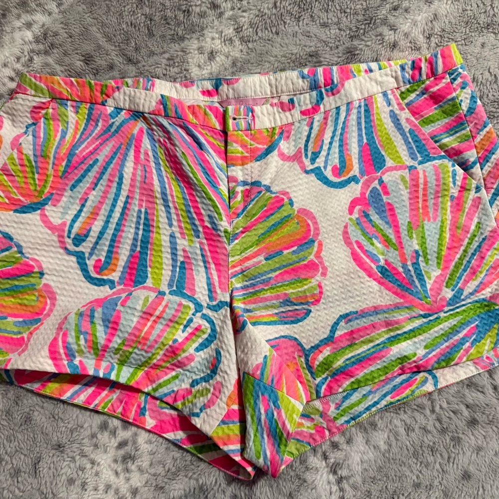 Lilly Pulitzer Vibrant Shell-Print Seersucker Shorts in Pink, Blue & Green